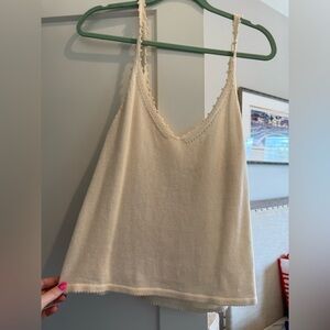 Reformation Cream Knit Top with Lace Detail